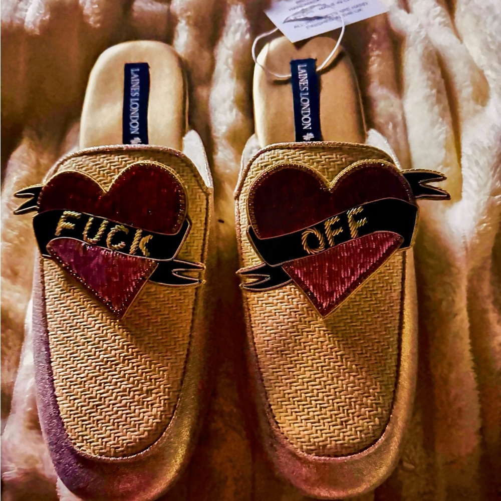 Luxury Gold and Red Heart Embellished Mules